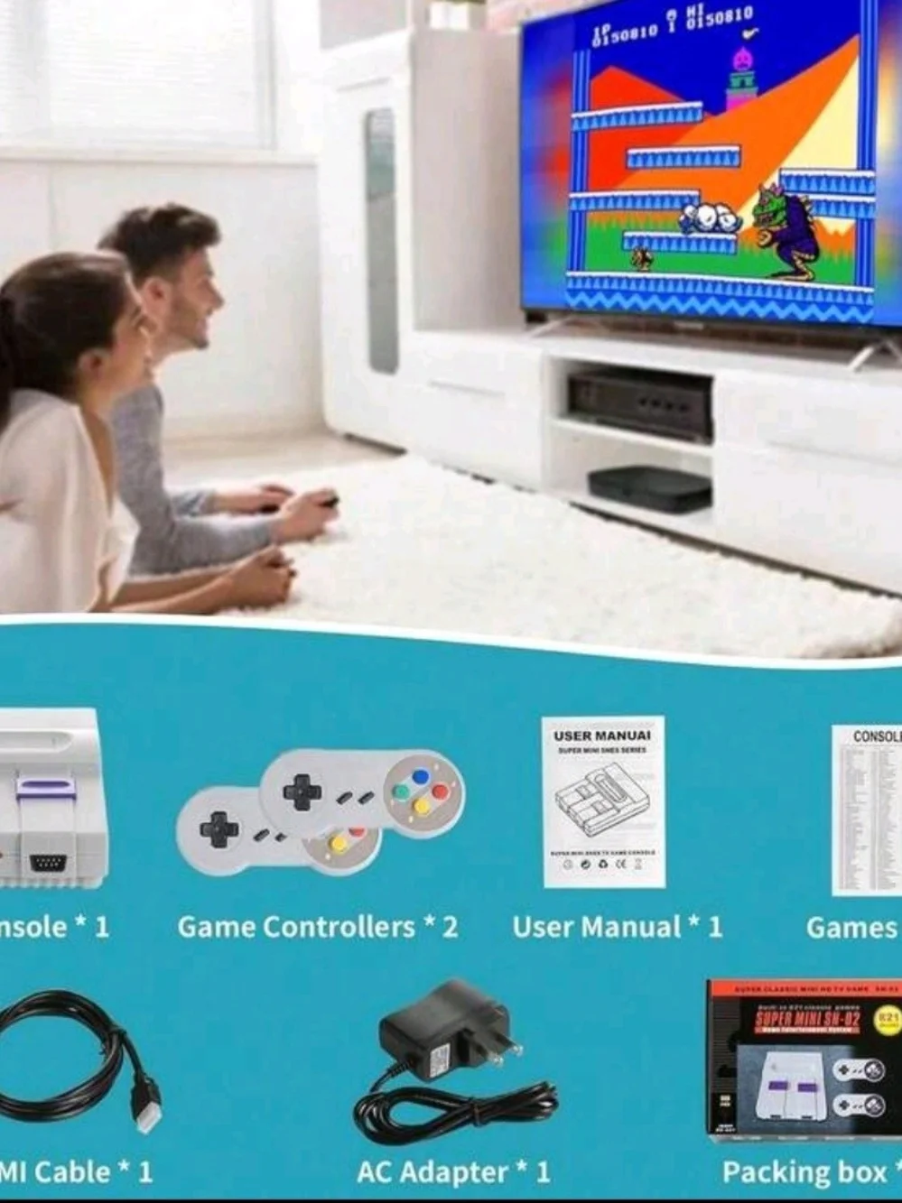 Super Mini SNES SN-02 retro NES hdmi TV game console w/ 821 classic games NEW